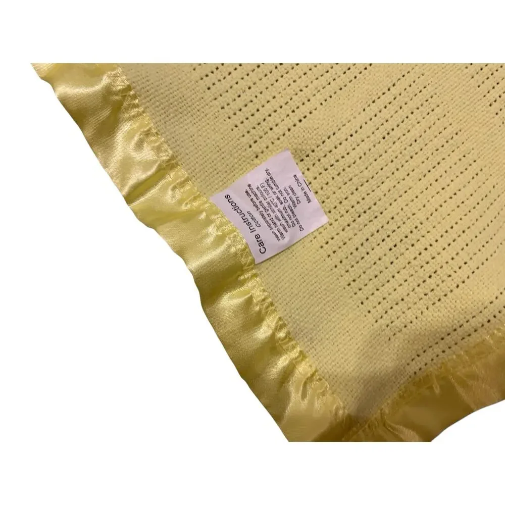 Vintage Yellow Thermal Waffle Weave‎ Satin Nylon Trim Baby Blanket 38x45